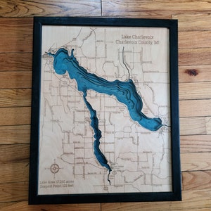 Lake Charlevoix 3d Wood Map