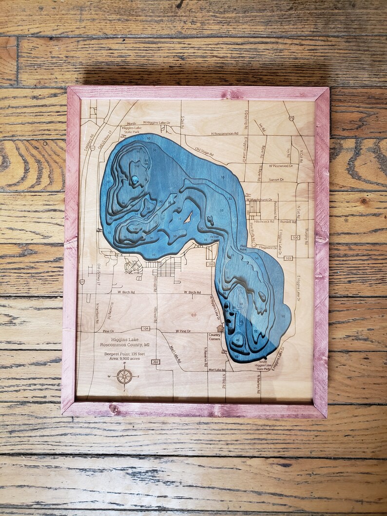 Lake Ogemaw Bathymetric Map Etsy