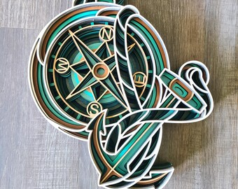 Anchor and Compass 3d Layered Wall Art