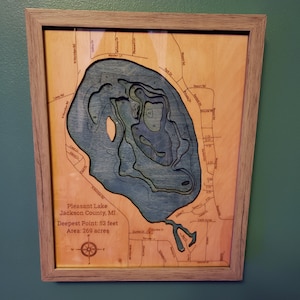 Pleasant Lake, MI 3d Wood Map