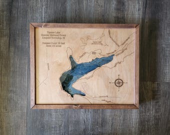 Tipsaw Lake, IN 3d Wood Map