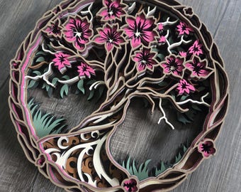 Cherry Blossom Flowers 3d Layered Wall Art, home decor, gift for her