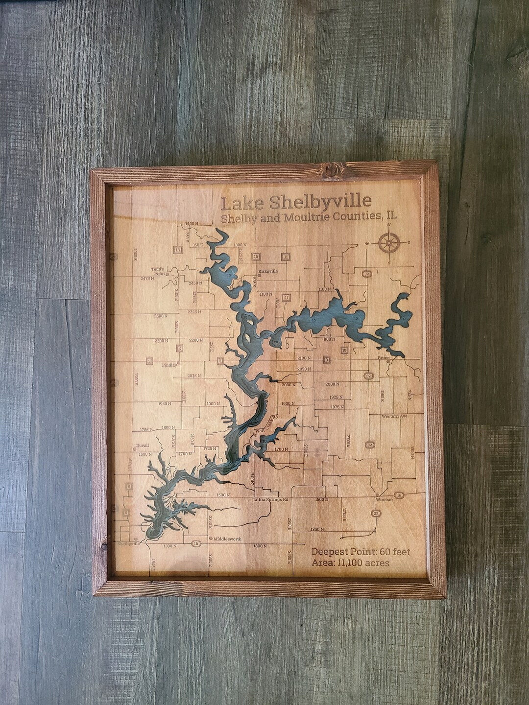 Lake Shelbyville IL Bathymetric Map - Etsy