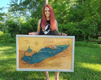 Lake Erie 3d Wood Map