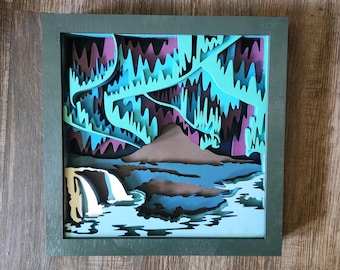 Northern Lights Waterfall 3d Layered Wall Art