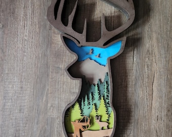 Deer Head Scene 3d Layered Wall Art