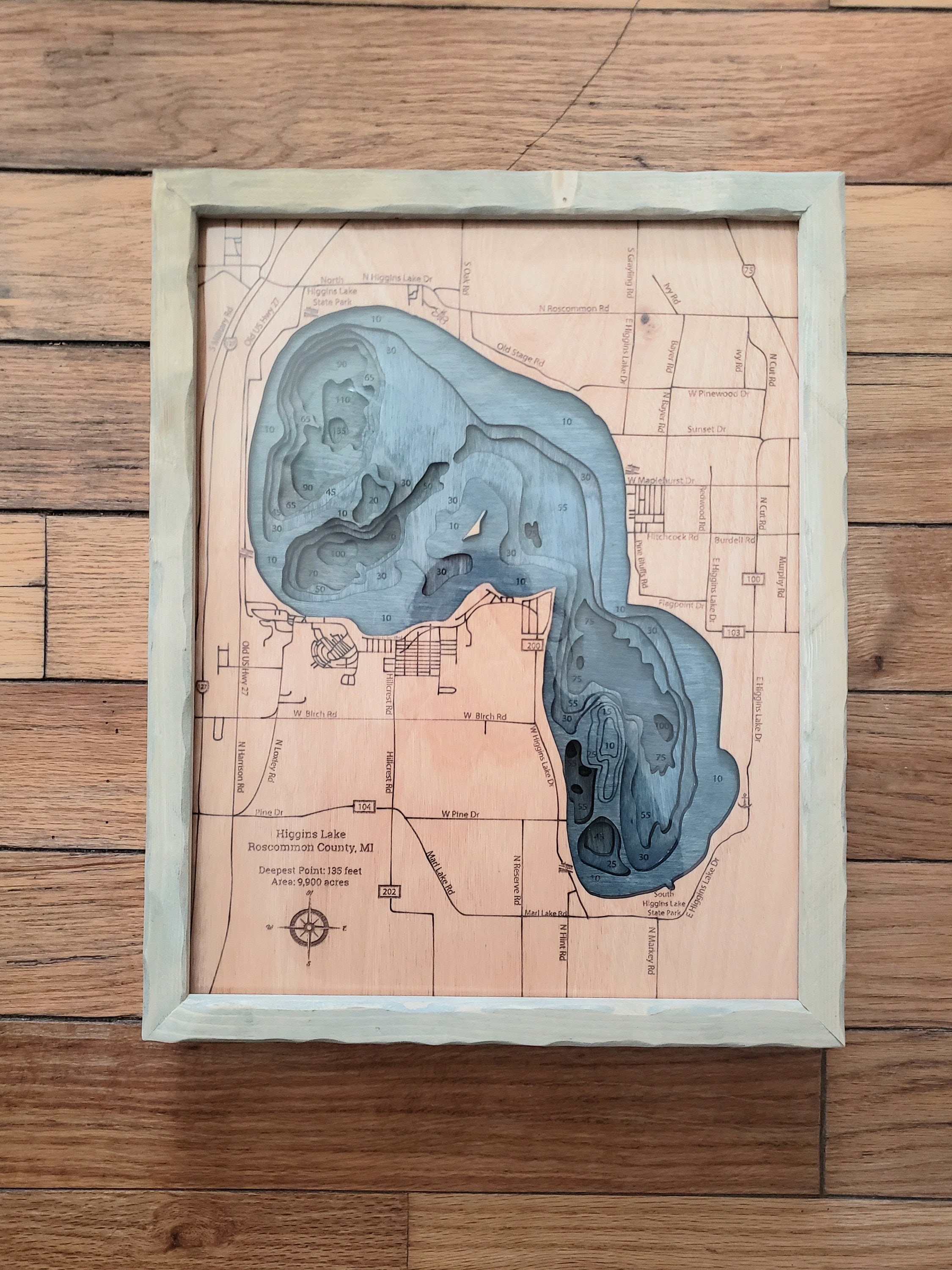 Ogemaw Lake Bathymetric Map Etsy