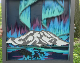 Northern Lights Over Denali 3d Layered Wall Art