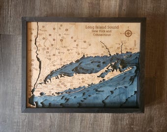 Long Island Sound, NY 3d Wood Map