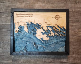 Les Cheneaux Islands, MI 3d Wood Map