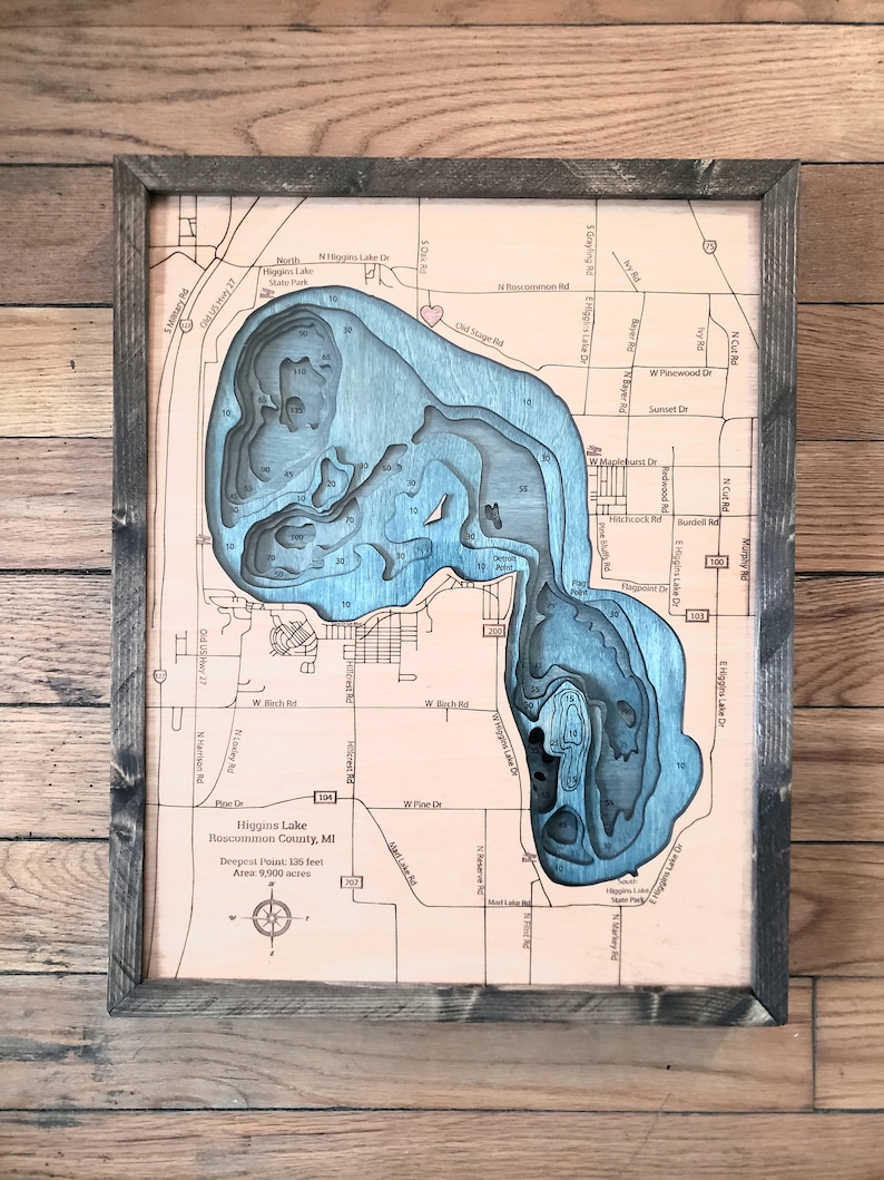 Fawn Lake & Heart Lake Bathymetric Map Etsy