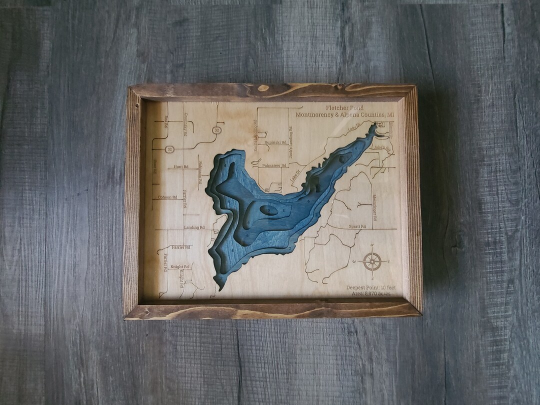 Fletcher Pond Bathymetric Map Etsy