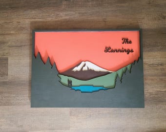 Mountain with Lake 3d Layered Wall Art