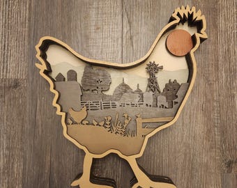 Chicken Farm Scene 3d Layered Wall Art