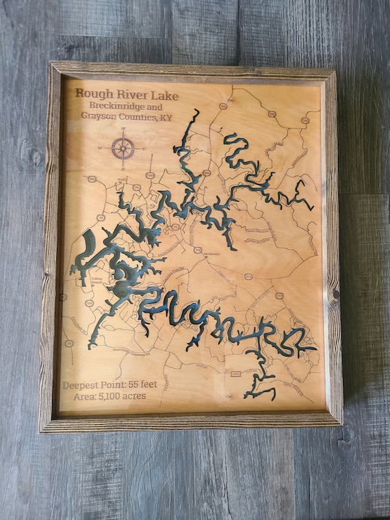 Rough River Lake Map Rough River Lake Ky Bathymetric Map | Etsy