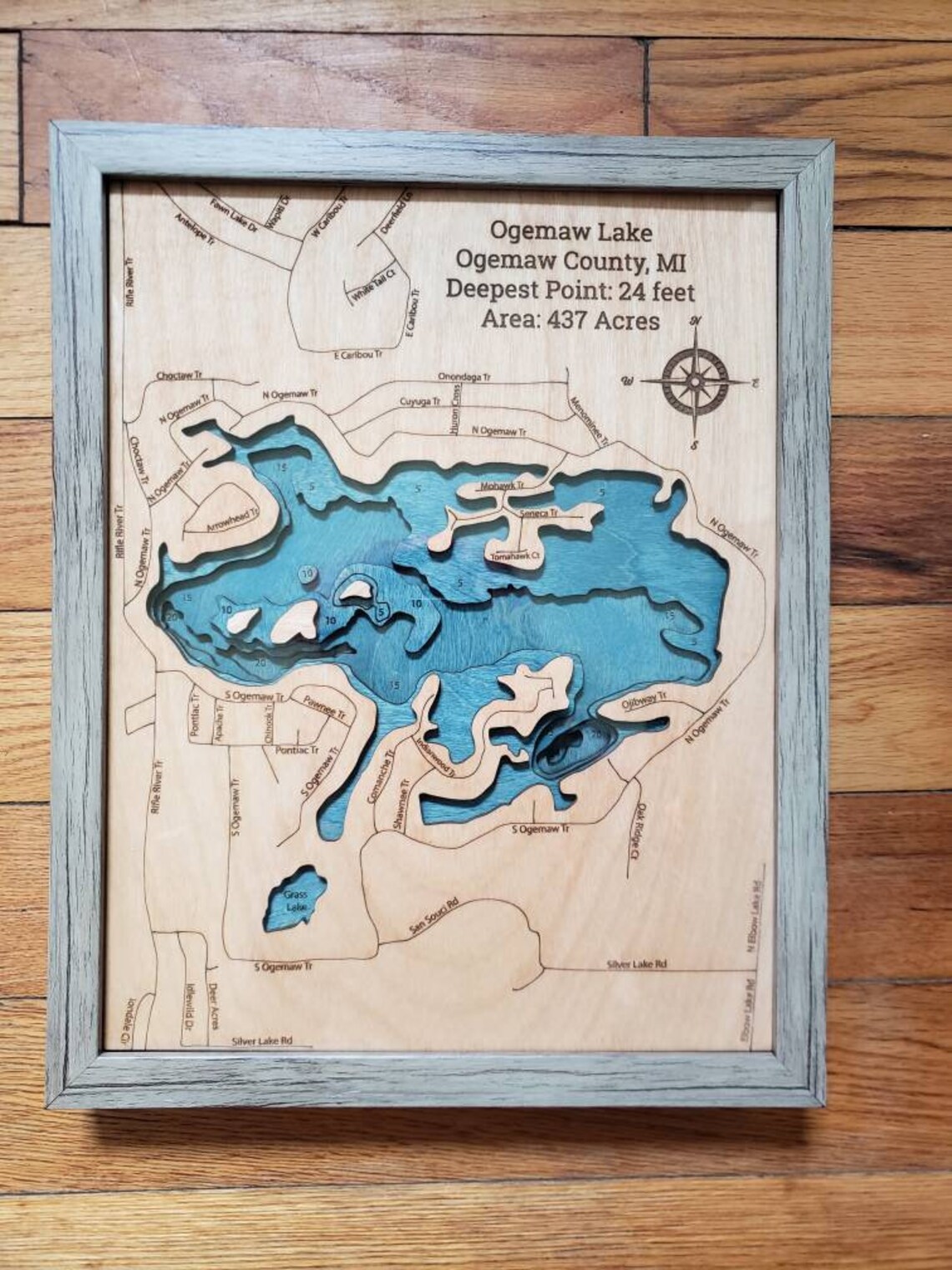 Ogemaw Lake Bathymetric Map Etsy