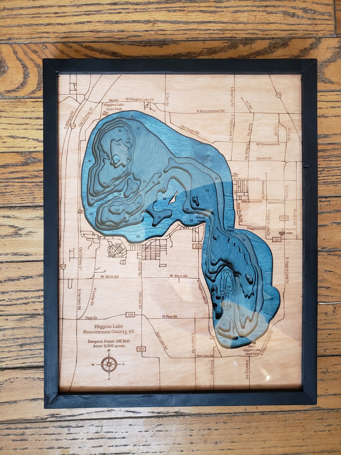 Lake Ogemaw Bathymetric Map Etsy