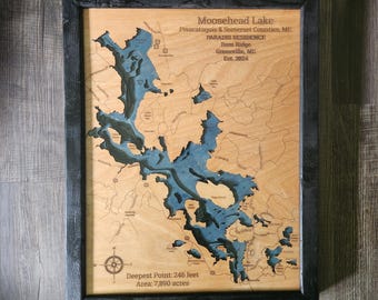 Moosehead Lake, ME 3d Wood Map