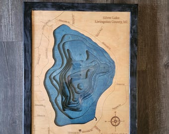 Silver Lake, MI (Livingston County) 3d Wood Map