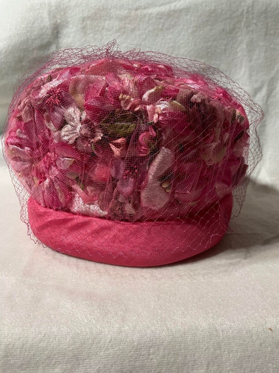 Vintage Pink Floral Pillbox Hat