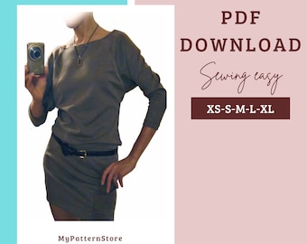 PDF pattern knit dress online download easy to sew size 36-48 XS-XL sewing pattern dresses