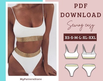 PDF patterns of SWIMSUIT, high briefs, fashion swimsuit, download online easy to sew size 36-46 XS-2XL sewing pattern