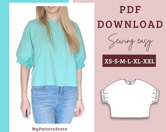 Oversize blouse PDF Pattern Women's Cotton Blouse, Home Printer Sewing Pattern, Digital Sewing Instant Download Blouse sewing pattern