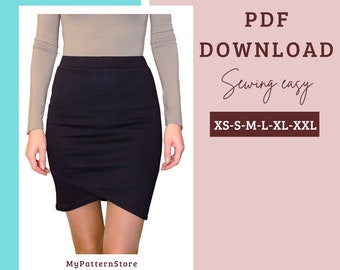 PDF pattern knit skirt online download easy to sew size 36-44 XS-XL sewing pattern skirt