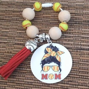 Softball Mom Bag Tag. Softball Mom Bag Charm with Tassel
