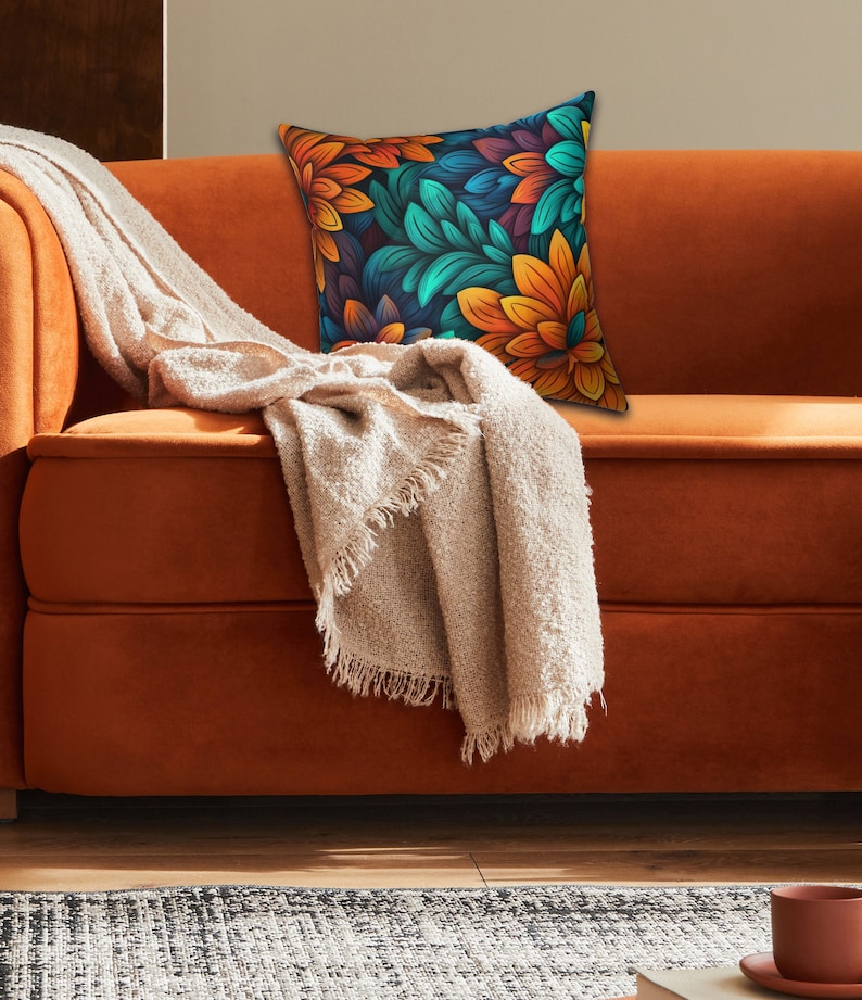 Zaboni Gallery Orange Foliage Spun Polyester Square Pillow | Handmade Decorative Cushion | Etsy | Designed by Zaboni
