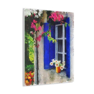 Stretched Canvas - Blue Shutters - Original Painting by Zaboni Collectible Arts