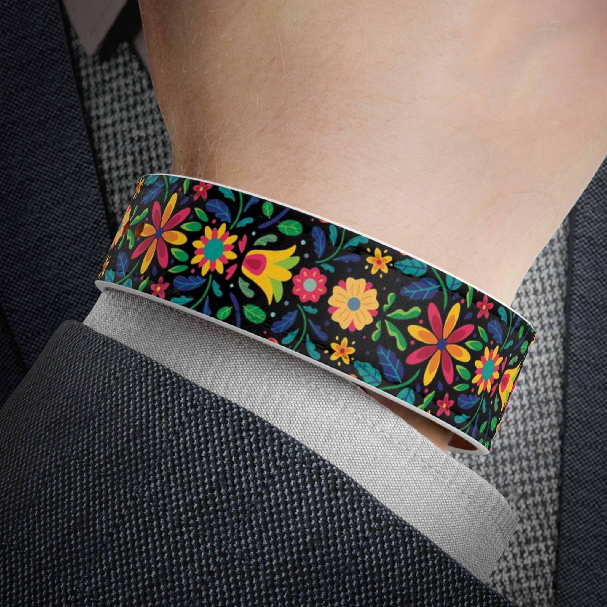 High Contrast Colorful Faux Leather Wristband Blooming