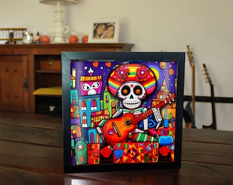 Handmade 3D Wall Art Decor "Day of Dead Sitara's Player" by Zaboni | Original 1 of 1