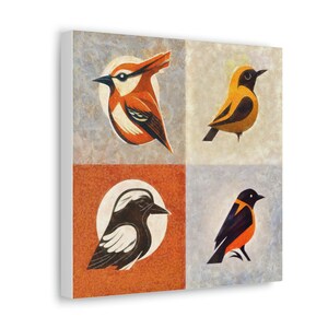 Birds Zaboni's Original Painting Earthy Colors Square Cotton Canvas Wall Art