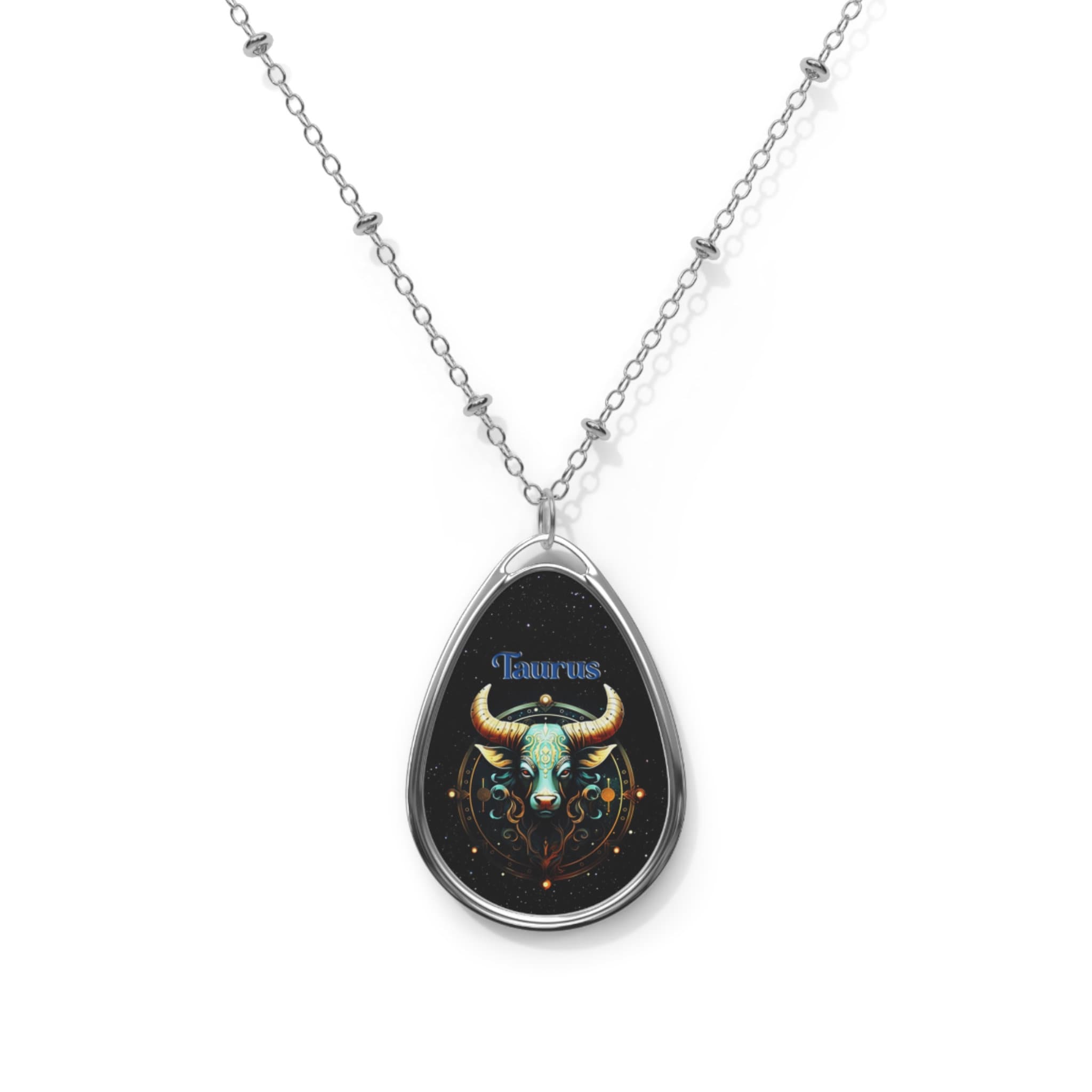 Pendentif Ovale Signe Taureau En Acier Inoxydable, Gris, Avec Micro-rayures