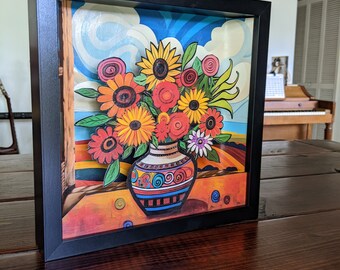 Handmade 3D Wall Art Decor "A Sight of the Happy Flowers in the Morning" Original by Zaboni | 1 of 1