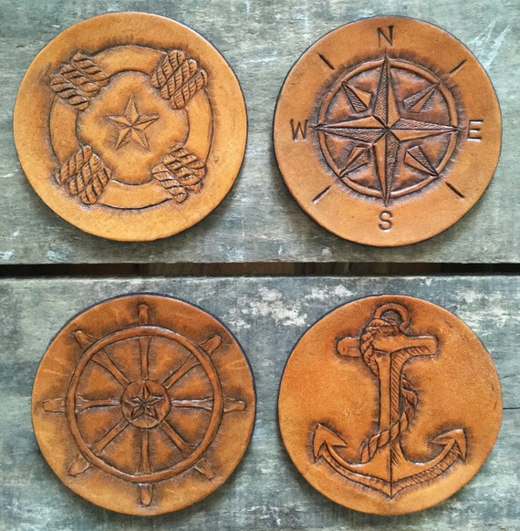 Nautical Leather Coasters/ Vegtanned handtooled leather Etsy