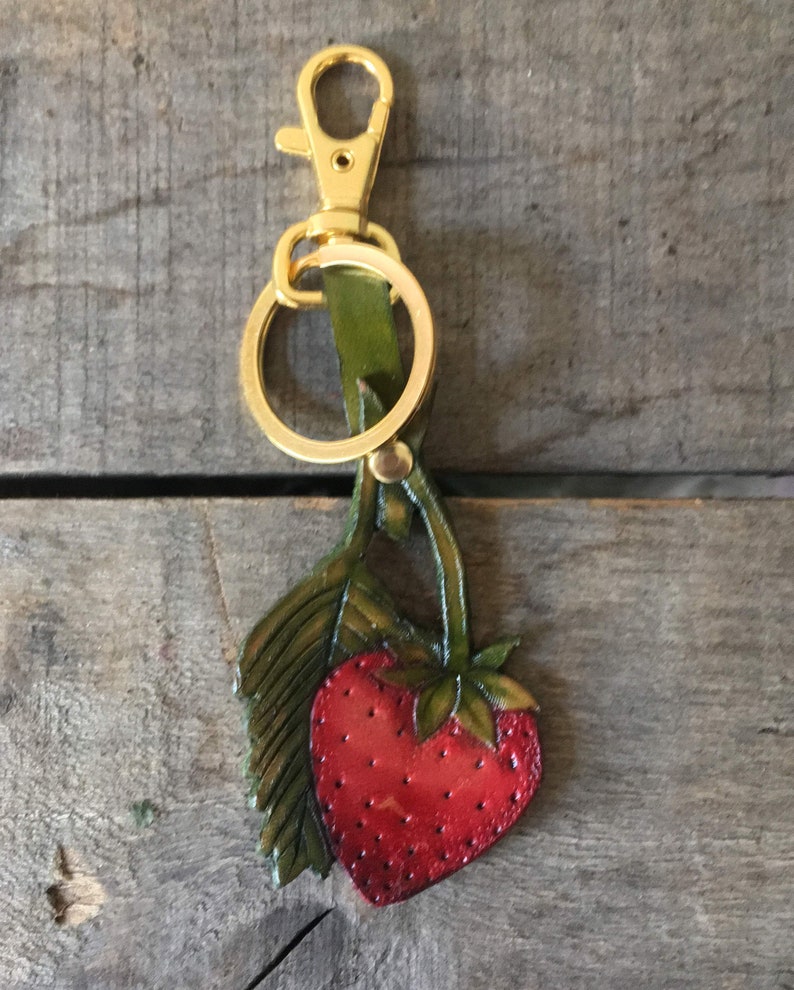 Strawberry Keychain Hand Painted Leather Strawberry Bag Charm
