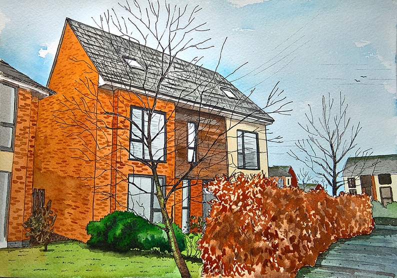House Painting Custom Painting House Sketch Watercolor Etsy House Painting Custom Painting House Sketch Watercolor Etsy