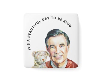 MAGNET | It's a Beautiful Day to be Kind magnet featuring a reprint of an original Mister Rogers watercolor painting. 2"