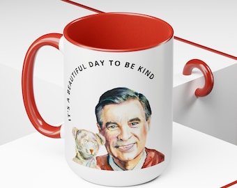 MUG | It's a Beautiful Day to be Kind mug featuring a reprint of an original Mister Rogers watercolor painting. 15 oz.