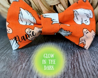 Personalized Halloween Dog Bow, Glow in the Dark Dog Bow, Ghost Dog Bow, Orange Dog Bow, Spooky Dog Bow, Fall Dog Bow, Slip On Dog Bow Tie