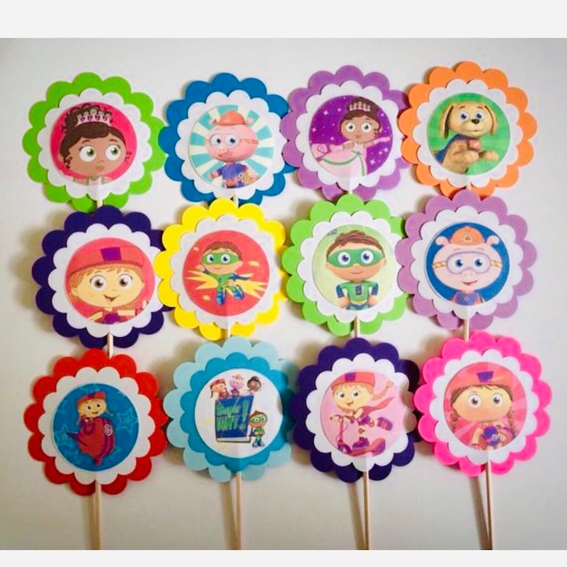Super Why Birthday Favors 12 Super Why Birthday Decorations Etsy