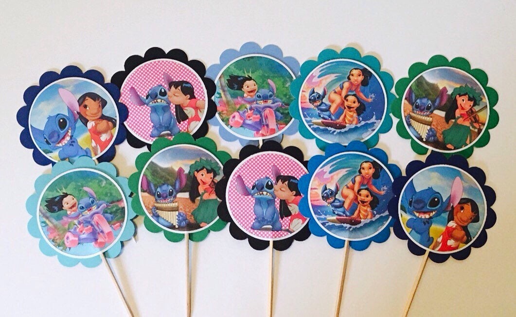 12 LILO and Stitch cupcake toppers OR favor tags birthday Etsy