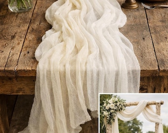 Elfenbein Musselin Tischläufer, Hochzeit Kulisse, Gaze Tischläufer, Boho Hochzeit, Mulltuch Servietten, Zeremoniell Bogen