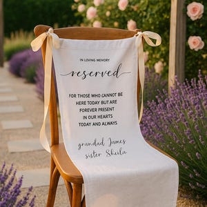 Reserved Wedding Sign, Personalized Fabric Sign, Wedding Chair Reserved Banner, Custom Memorial Wedding Sign, Memorial Chair Sign