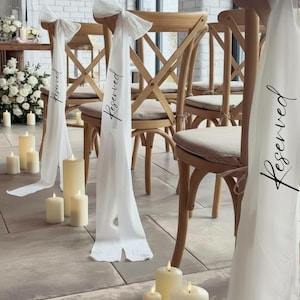 Gepersonaliseerde zitplaatsen bruiloft stoel lint, gepersonaliseerde katoenen lint zitplaatsen tags, gereserveerde zitplaatsen tags bruiloft stoel decor naam plaats tag