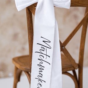 Personalized  Matchmaker  Chair Seat Tape Cotton Ribbon Seat Tags Wedding Reserved  Sign with Name  Bow