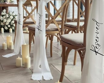 Personalized Cotton-Linen Ribbon Seating Tags, Wedding Chair Decor, Elegant Guest Name Tags, Frayed Wedding Place Cards