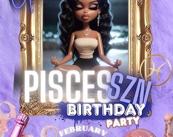 Invitación de cumpleaños de Piscis SZN - Plantilla editable para cualquier cumpleaños